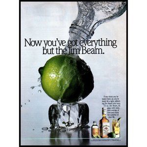 1986 Jim Beam and Tonic Vintage Print Ad Whole Lime Cocktail Bar Wall Art Photo